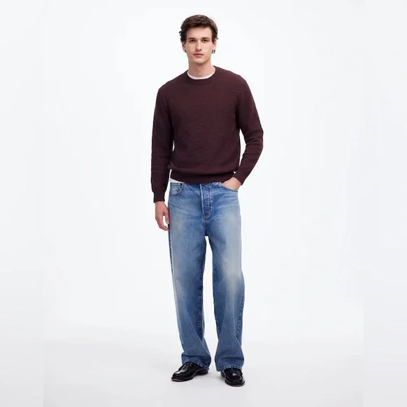 NWOT Madewell Men's Waffle-Knit Crewneck Sweater - Burgundy Brown Raisin Medium